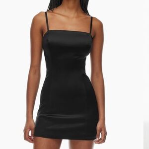 aritizia black satin mini dress